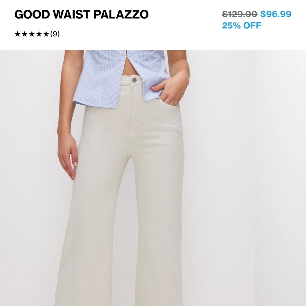 Brand new with tags removed Good American Palazzo Jean in bone. Size 25/…